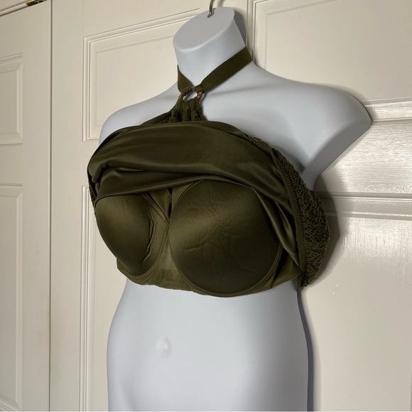 Lane Bryant Top Open Crochet Halter Tank Sweater Twin Set 18/20 Olive Coastal - Picture 7 of 10